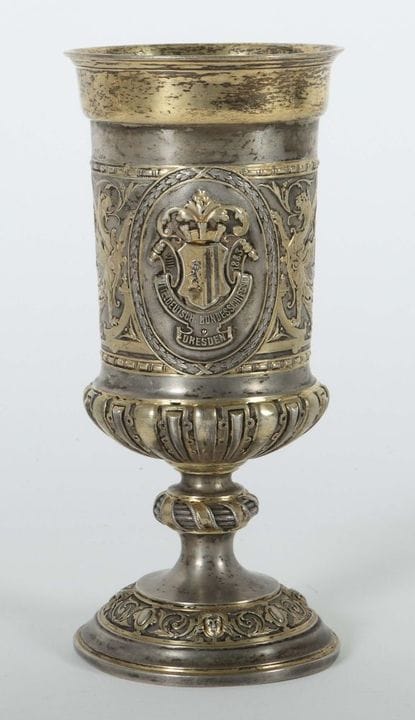 Shooting Trophy, dated 1883, 750 silver, partially
