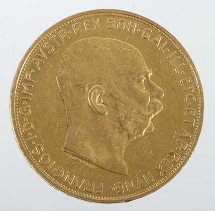 100-krone gold coin from Austria, dated 1914, 900 