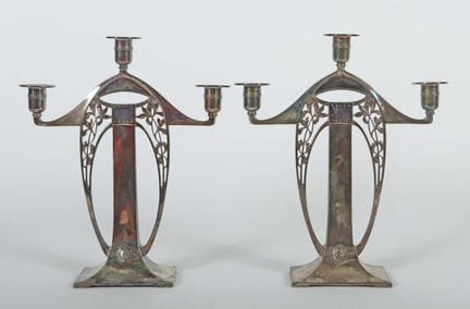 Pair of three-flame Art Nouveau candlesticks by WM