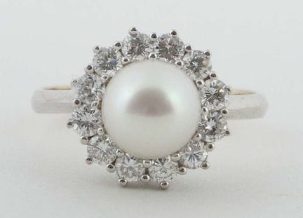 Bague à perle du XXe siècle, bague en or blanc 750