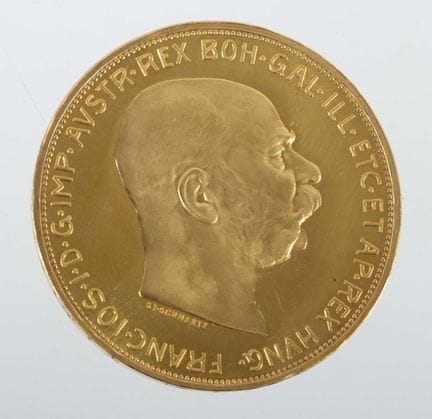100-krone gold coin from Austria, dated 1915, 900 