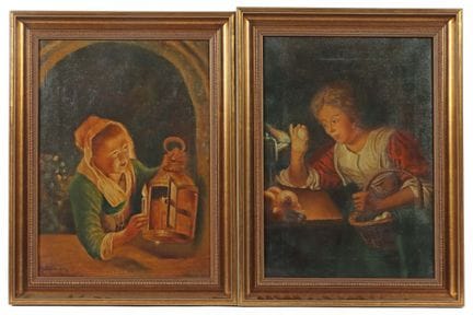 Copista, intorno al 1900. Due diverse scene femmin