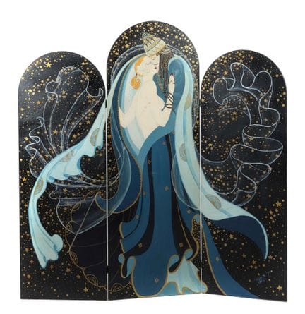 彩绘屏风，署名并标注日期“Paola Bensi 79”，隔断屏风， 由3块层压木制成的圆拱形面板，