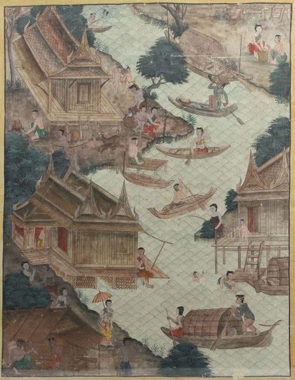 Scènes de la vie quotidienne au bord d'une rivière
