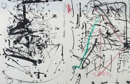 20/21世纪艺术家作品。两幅不同的抽象画，签名、日期及题名均无法辨认，综合技法/纸本，高×宽：65
