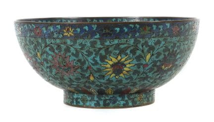 Cloisonné bowl, China, 19th century, brass with ce