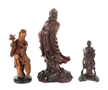 3 Daoist immortals, China, ca. 1900, wood, fully t