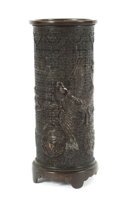 Vase ou pot à pinceaux en bronze, Japon, vers 1900