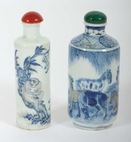 2 snuff bottles, China, 19th century, porcelain wi