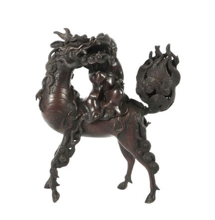 Kirin avec cavalier, brûleur d'encens, Japon, péri