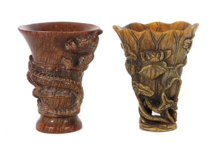 2 buffalo horn cups, China, 20th century, buffalo 