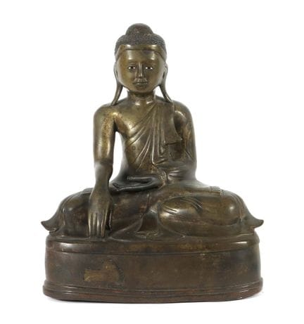 Shan Buddha, Burma, ca. 1900, bronze, with glass e