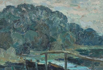 索科洛夫（Sokolov），亚历克西斯，20/21世纪俄罗斯艺术家。《桥上的夜晚》，描绘了云雾缭绕的