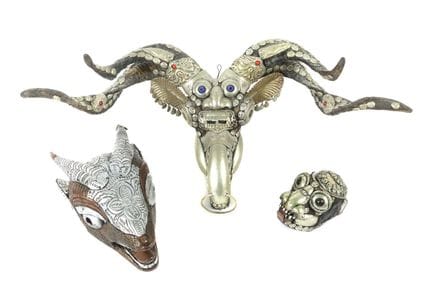 3 masques rituels du Népal/Tibet, 2e moitié du XXe