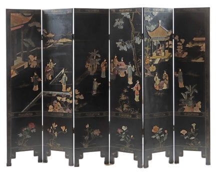 Chinese folding screen, 20th century, black-lacque