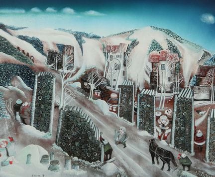 赫尔姆，卡尔·韦尔多夫 1930—2019 巴林根，德国画家。作品《伐木工》，一幅质朴的冬日画作，左
