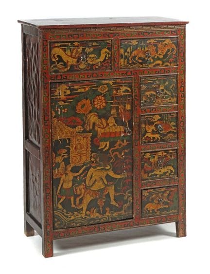 Armoire décorée de peintures figuratives, Tibet, X