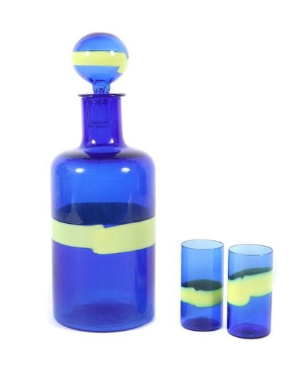 Carafe et deux verres à liqueur « A fasce orizzont