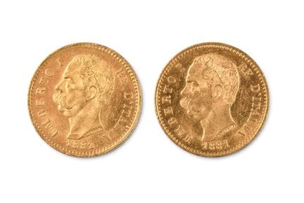 MONNAIES d'OR : 2 x 20 lires italienne 1881 et 188