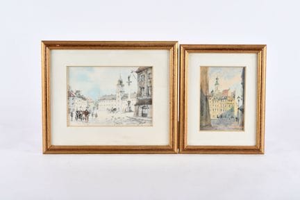 NARGIELLO. Vue d'une ville en Pologne, aquarelle s