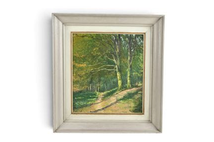 E. Benard XXe s. . Chemin en sous-bois. Huile sur 