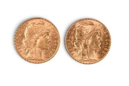 MONNAIES d'OR : 2 x 20 francs 1909 et 1911
Lot ven