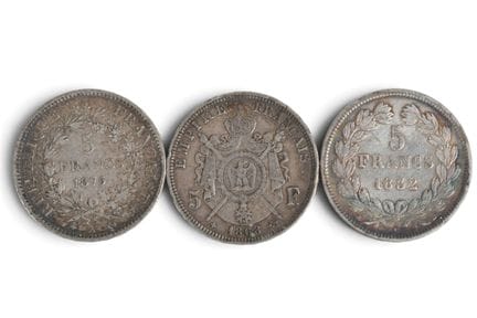 MONNAIES d'ARGENT : 3 x 5 francs 1832, 1868 et 187