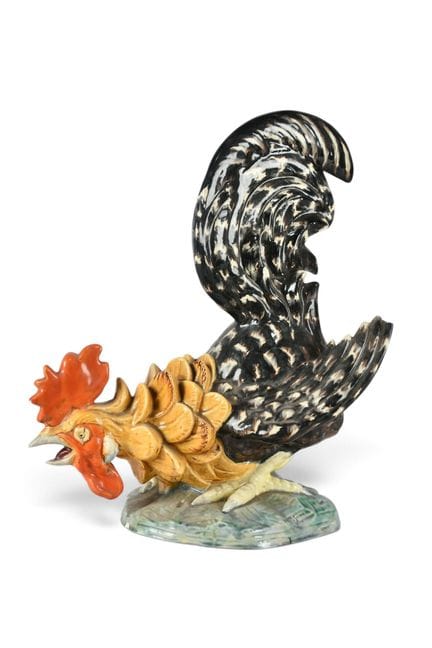 COQ en céramique émaillée polychrome. Travail du X
