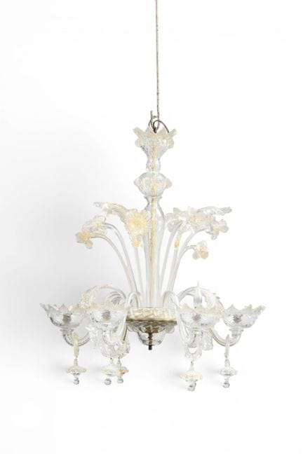 MURANO, Lustre en verre incolore et à dorure paill