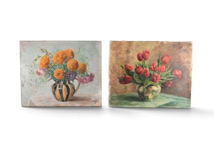 LANGEVIN, F. XXème siècle. Bouquet floraux. Deux h
