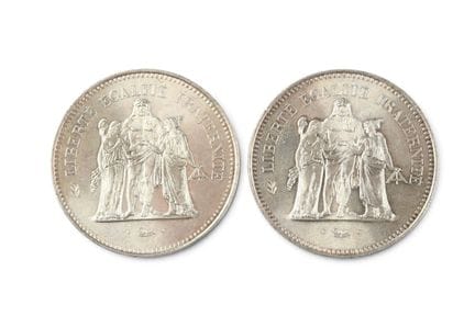 MONNAIES d'ARGENT : 2 x 50 francs Hercule
