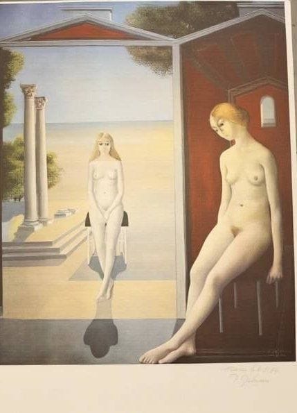Paul Delvaux (1897–1994)
„Akt am Meer 1976“.
Farbi