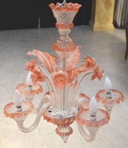 Kronleuchter aus rosa und weißem Murano-Kristall
m