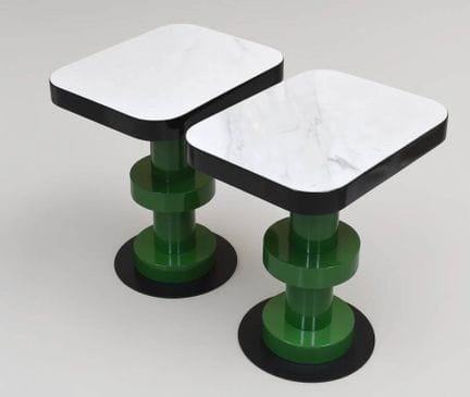 Coppia di comodini di design,
base in metallo verd