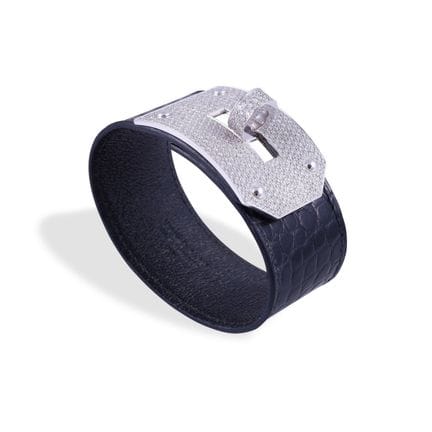 PULSERA HERMÈS «Kelly», tipo banda, de piel negra,