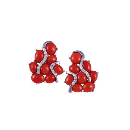 * ~ 18K white gold EARRINGS with cabochon corals a