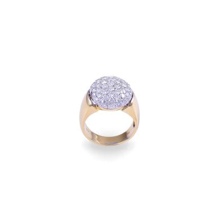 Band ring in 18K yellow and white gold, topped wit