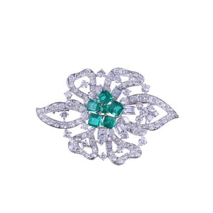 Plant-inspired BROOCH, crafted in platinum, set wi