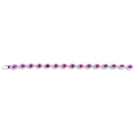 BRACELET en or blanc 18 carats, orné de rubis oval