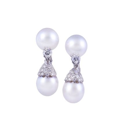* ORECCHINI pendenti con clip, in oro bianco 18Kt,