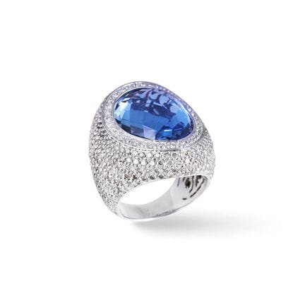* ANELLO a larga fascia, in oro bianco 18Kt in pav