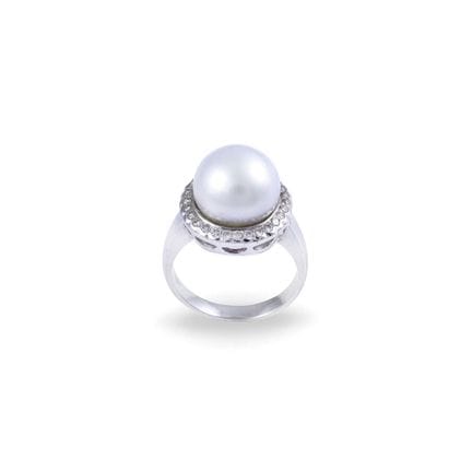 ANELLO in oro bianco 18Kt con perla coltivata 12 m
