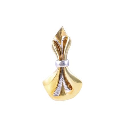 * SPILLA in oro giallo e bianco 18Kt a forma di fi
