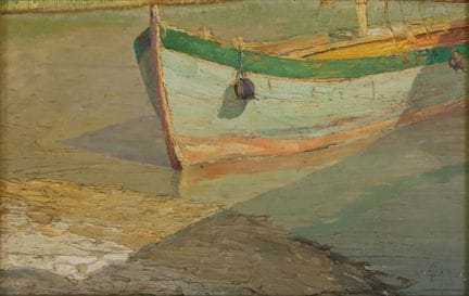 BATEAU AU REPOS, 1933 WALTER LAZZARO Huile sur boi