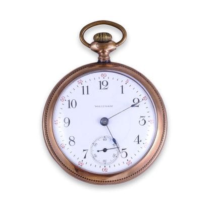 Waltham Case: 14K gold; Dial: enamel; Arabic numer