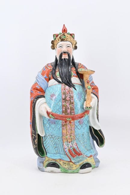 Importante estatuilla de porcelana esmaltada polic
