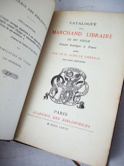 [Bibliofilia]. CHEREAU (Achille, a cura di). Catal