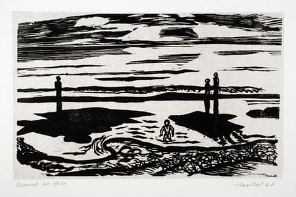 Erich Heckel. Playa durante la marea baja. Xilogra
