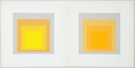 约瑟夫·阿尔伯斯。《两个正方形》。双联画上的两幅彩色丝网版画。每幅尺寸均为12.7 : 12.7 厘