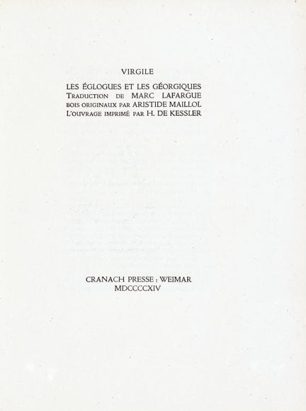 克拉纳赫出版社——《维吉尔〈牧歌与农事诗〉》首版宣传册。魏玛，克拉纳赫出版社，1914年。内含阿里斯